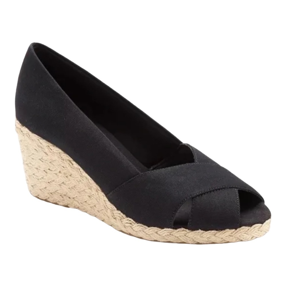 Chaps Dakoda Espadrilles Wedges Black Fabric Sandals Size 8B